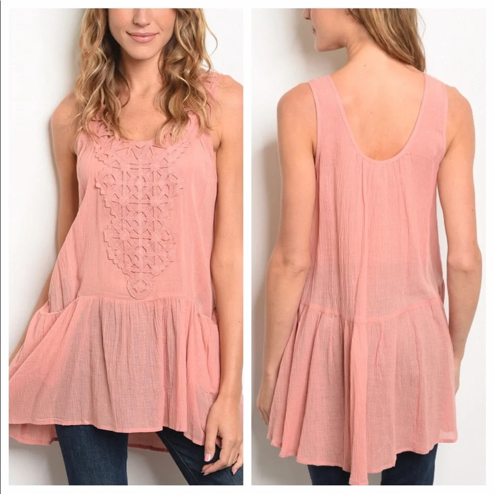 Peach/Blush Color Sleeveless Tunic - Picture 1 of 8